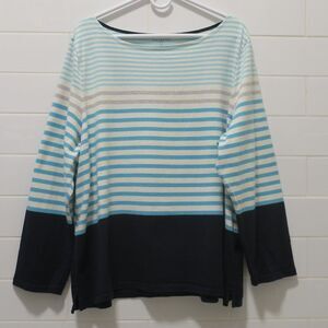 TALBOTS womens top 3x cotton long sleeve striped blue white spring stretch boat